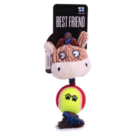 Игрушка для собак на ХБ верёвке с теннисным мячиком LionPets Корова UT1034 24 см